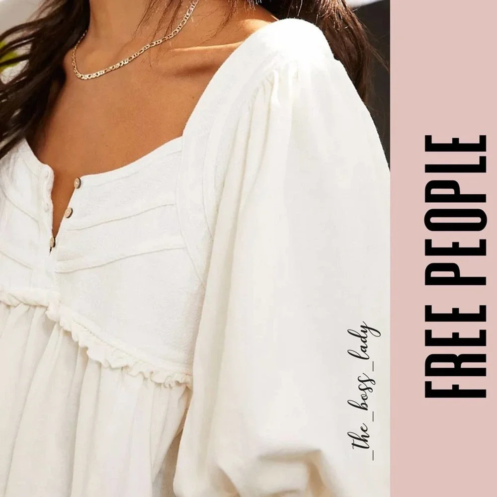 SOLD -C- NEW FREE PEOPLE top XS crop puff sleeves - Picture 5 of 6